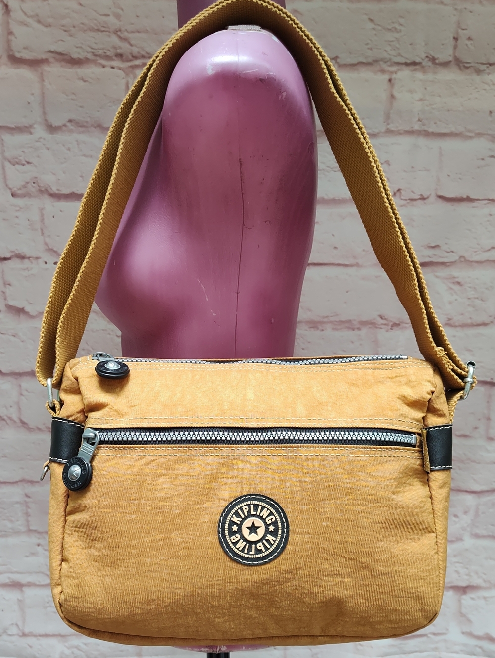 Vintage Kipling Crinkle Nylon Shoulder Crossbody Bag,Brilliant OchreYellow 2101k